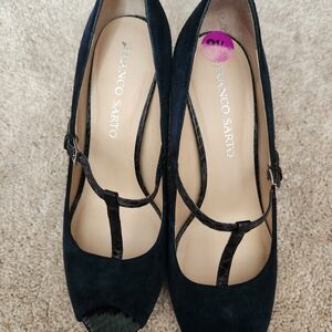 Franco Sarto Women's Black T-Strap Heels